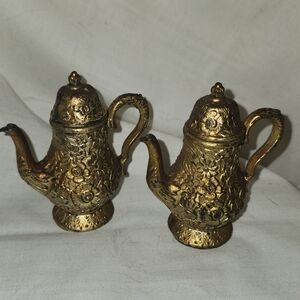 Vintage Salt And Pepper Gold Floral Teapot Set